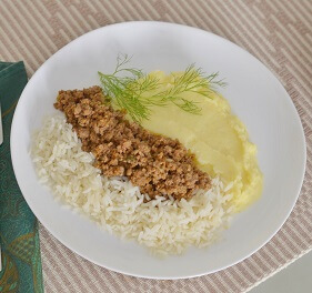 Carne Moída, Purê de Batatas e Arroz